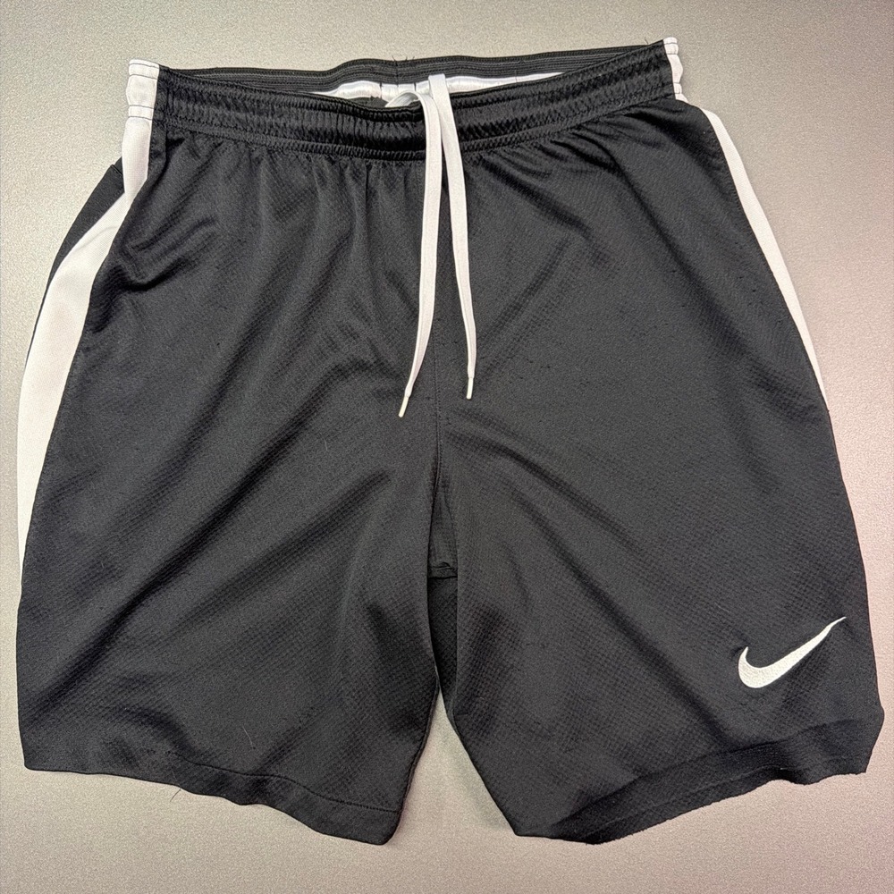 Nike Mens Mesh Athletic Soccer Shorts Black White Stripe Drawstring Size S